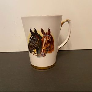 ROYAL LONDON ENGLAND MUG BONE CHINA WHITE EQUESTRIAN HORSE HEADS HOME DINING